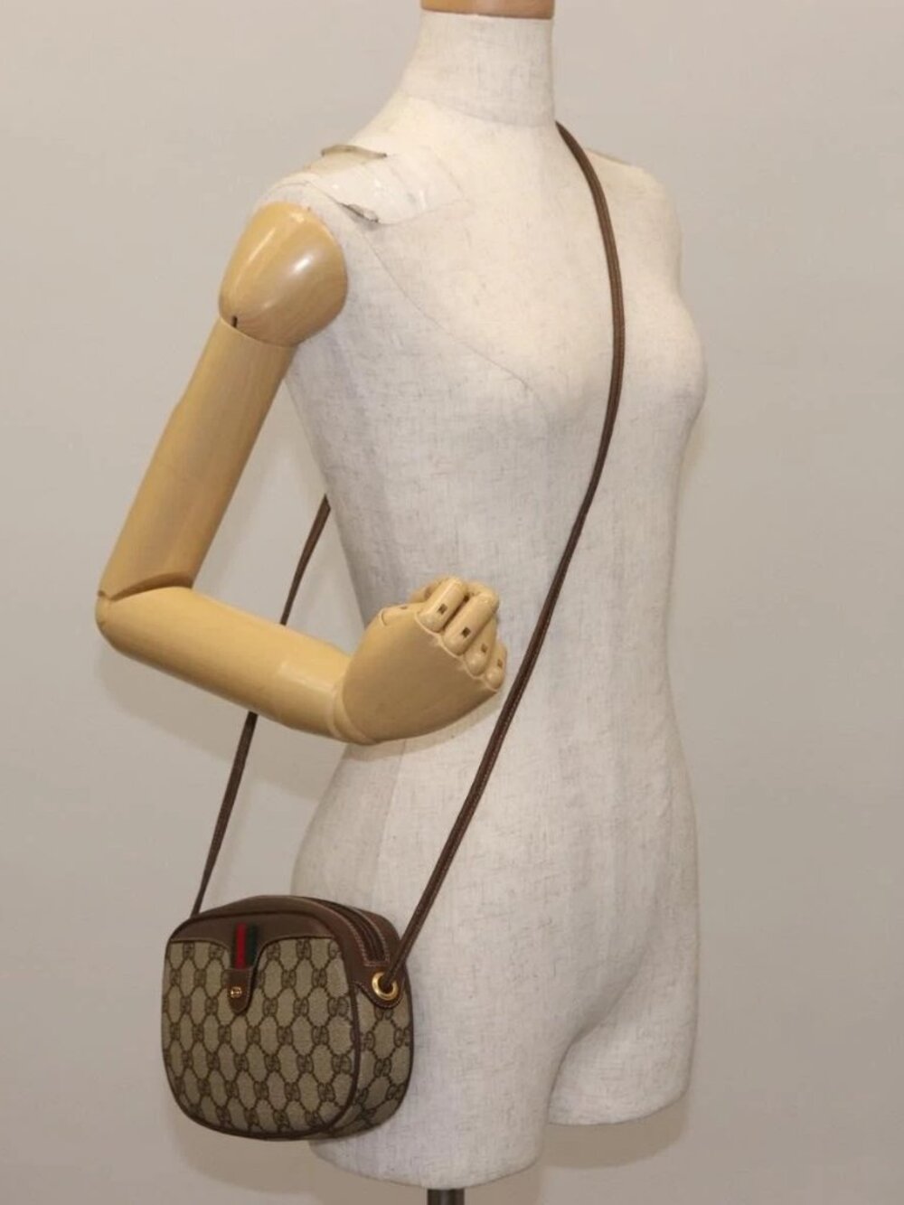GUCCI GG Supreme Web Sherry Line Bag PVC Beige 007 58 6112 4023 Auth 148252